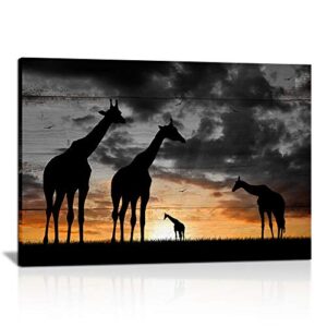 skenoart giraffes canvas wall art africa golden sunset landscape poster animal family picture prints black and white poster wall decoration for home living room bedroom bathroom decor 16″x24″
