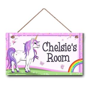 lpled wall art sign, custom wooden signs girl name hanging décor kids door sign personalized unicorn with rainbow (room201)