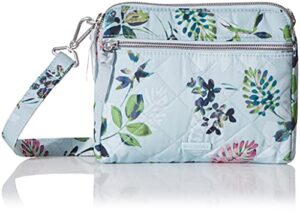 vera bradley women’s performance twill rfid medium triple compartment crossbody purse, seawater blooms, one size