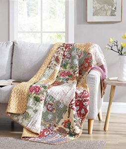 chezmoi collection delaney 1-piece floral patchwork pre-washed 100% cotton quilted reversible throw blanket
