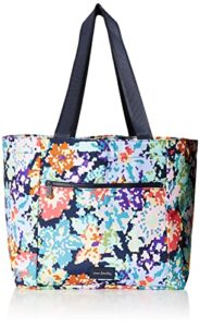 vera bradley women’s recycled lighten up reactive drawstring family tote bag, happy blooms cross-stitch, one size