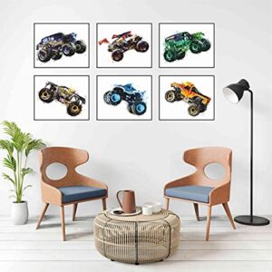 Monster Truck Posters For Boys Room, Set Of 6 Wall Art (UNFRAMED 8"x10") Trucks Poster Boys, Car Posters For Boys Room, Kids Room Wall Art, Car Poster