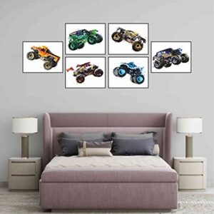 Monster Truck Posters For Boys Room, Set Of 6 Wall Art (UNFRAMED 8"x10") Trucks Poster Boys, Car Posters For Boys Room, Kids Room Wall Art, Car Poster