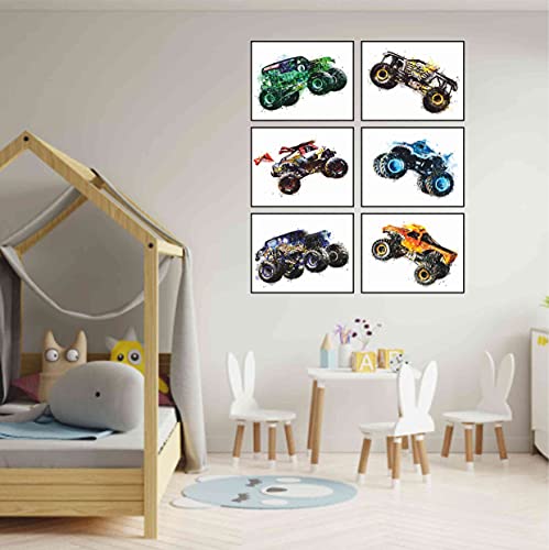 Monster Truck Posters For Boys Room, Set Of 6 Wall Art (UNFRAMED 8"x10") Trucks Poster Boys, Car Posters For Boys Room, Kids Room Wall Art, Car Poster