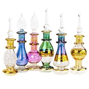 nilecart egyptian perfume bottles wholesale set of 6 size 2” (5 cm) mouth-blown with handmade golden egyptian decoration for perfumes & essential oils