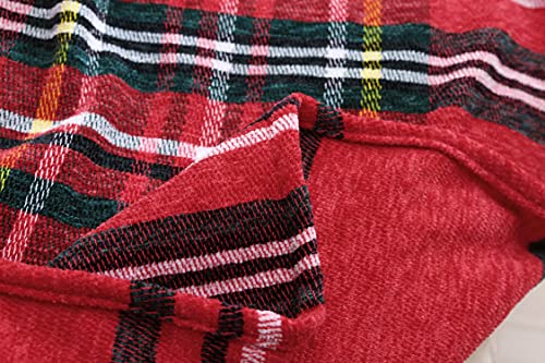 Saukiee Plaid Throw Blanket Red with Tassels 50 x 60 inches Tartan Chenille Throw Fringe for Couch Sofa Bedroom Christmas Decor