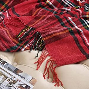 Saukiee Plaid Throw Blanket Red with Tassels 50 x 60 inches Tartan Chenille Throw Fringe for Couch Sofa Bedroom Christmas Decor