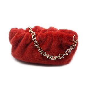 naariian dumpling fur bag feather tote evening cloud bags fuzzy handbags faux fox fur purse for women (christmas red)