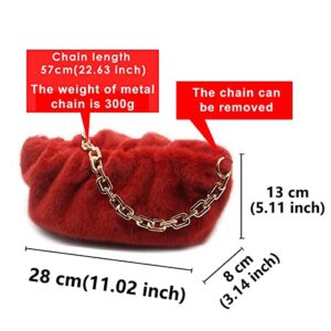 NAARIIAN dumpling fur bag Feather Tote Evening cloud bags Fuzzy Handbags Faux Fox Fur Purse for women (Christmas Red)