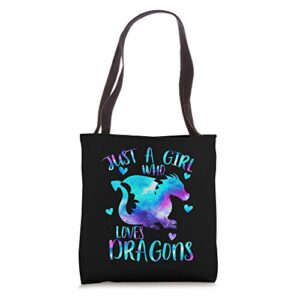 just a girl who loves dragons galaxy space dragon cute girls tote bag