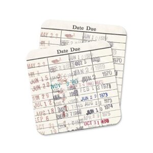 vintage library due date card coaster set