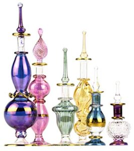 nilecart egyptian perfume bottles 2-5 in collection set of 6 mouth-blown decorative glass with handmade golden egyptian decoration for perfumes & essential oils