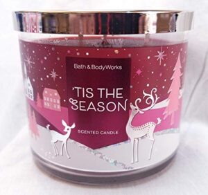 white barn candle company bath and body works 3-wick scented candle w/essential oils – 14.5 oz – ‘tis the season (rich red apple, sweet cinnamon, cedarwood)