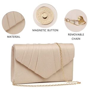 Labair Women's Evening Handbags Pleated Suede Evening Bag Velvet Clutch Bag Wedding Bridal Dress Purse. (Nude)