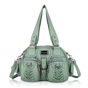 angel barcelo purses and handbags women tote shoulder bag top handle satchel hobo bags fashion washed leather purse green