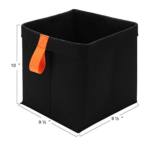 WELAXY storage baskets Felt Foldable Storage Cube bin Shelf Bins with loops handle for Junk keys small things accessories storage and organize 3 pack (Black)