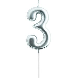 eusbon 3rd Birthday Candle, 2.76” Big Size Number Candle for Cake Decoration, Birthday Party, Wedding Anniversary, Silver (Number 3)