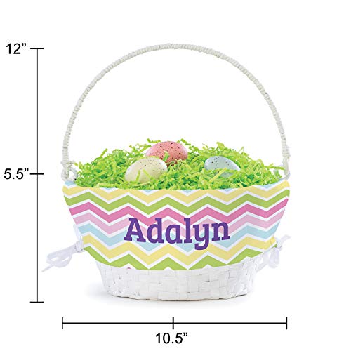 Personalized Easter Egg Basket For Her with Handle and Custom Name | Chevron Easter Basket Liners | White Basket | Woven Easter Baskets for Kids | Customized Easter Basket | Gift for Easter