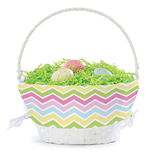 Personalized Easter Egg Basket For Her with Handle and Custom Name | Chevron Easter Basket Liners | White Basket | Woven Easter Baskets for Kids | Customized Easter Basket | Gift for Easter