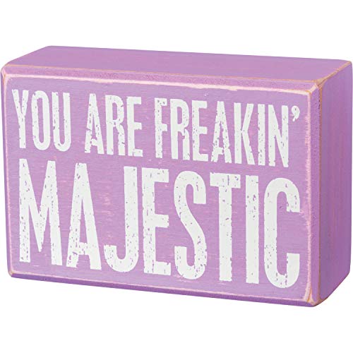 Primitives by Kathy 105542 Decorative Box Sign & Pair of Socks Gift Set-You are Freakin' Majestic, One Size, Pink