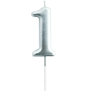 eusbon 1st birthday candle, 2.76” big size number candle for cake decoration, birthday party, wedding anniversary, silver (number 1)