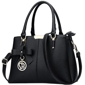 kkxiu 3 zippered compartments purses and handbags for women top handle satchel shoulder ladies bags (a-black)