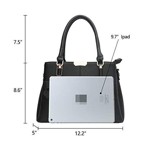 KKXIU 3 Zippered Compartments Purses and Handbags for Women Top Handle Satchel Shoulder Ladies Bags (A-Black)