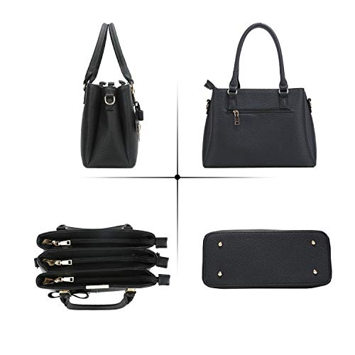 KKXIU 3 Zippered Compartments Purses and Handbags for Women Top Handle Satchel Shoulder Ladies Bags (A-Black)