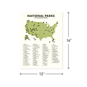 National Park Checklist and Map Wall Art Poster - 12” x 16” (UNFRAMED), Travel Wall Decor, Van Life and Cabin Decor, Bucket List Wall Art for Living Room, Bedroom, Apartment, Dorm, and More