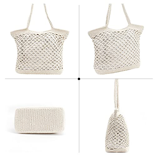 Meyaus Women Large Cotton Handmade Woven Shoulder Bag Bohemian Beach Travel Handbag Top-handle Bag Tote