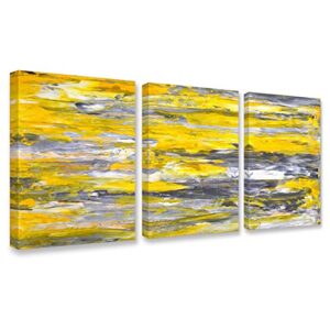 kaupuar canvas wall art abstract,yellow wall art paintings for bedroom living room office home decoration modern canvas artwork wall decor ready to hang 12”x16”, 3 pieces