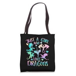 just a girl who loves dragons cute dragon lover girls tote bag
