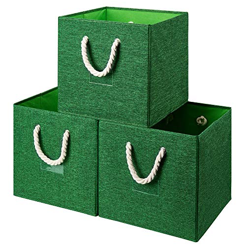 HSDT Green Foldable Polyester Fabric Storage Bins Cube Organizers,13x13x13inch,for Organizing The Clutter In The Home or Office,Set of 3,Q-ST-46-3