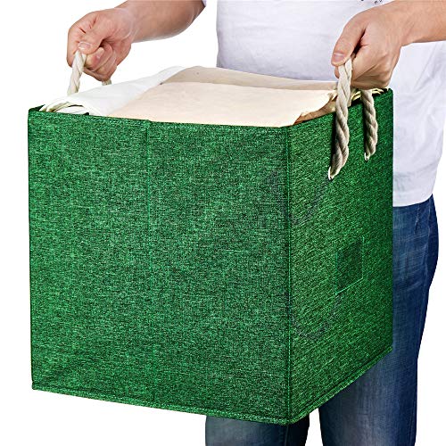 HSDT Green Foldable Polyester Fabric Storage Bins Cube Organizers,13x13x13inch,for Organizing The Clutter In The Home or Office,Set of 3,Q-ST-46-3