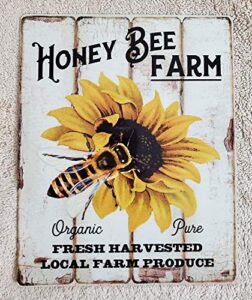 eeypy bee sunflower with honey bee rustic bee farmhouse style wall poster wall decor poster metal tin sign iron painting home family lovers gift metal signs bedroom retro parlor yard wall decor 8×12