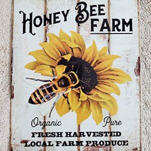 Eeypy Bee Sunflower with Honey Bee Rustic Bee Farmhouse Style Wall Poster Wall Decor Poster Metal Tin Sign Iron Painting Home Family Lovers Gift Metal Signs Bedroom Retro Parlor Yard Wall Decor 8x12