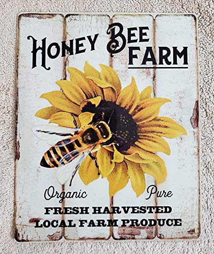 Eeypy Bee Sunflower with Honey Bee Rustic Bee Farmhouse Style Wall Poster Wall Decor Poster Metal Tin Sign Iron Painting Home Family Lovers Gift Metal Signs Bedroom Retro Parlor Yard Wall Decor 8x12
