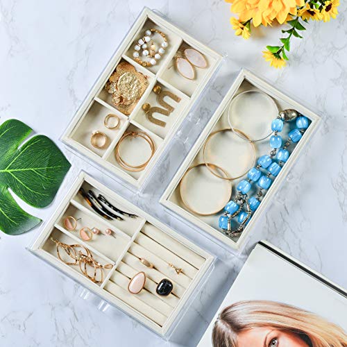 Acrylic Jewelry Organizer Box by Tranquil Abode | Clear Jewelry Box Organizer | 3 Tall Drawers, Velvet Trays | Stackable Display Case Jewelry Storage for Women | Jewelry Organizer Earring Ring Necklace