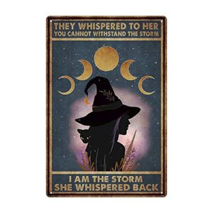 Black Cat and Witch Tin Sign Vintage Witch Under The Moon Poster Bar Club Bathroom Restaurant Cafe Wall Decoration 8x12 Inches Vintage