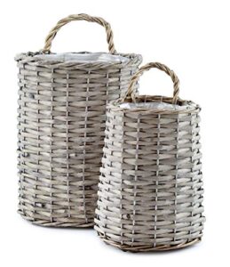 auldhome wall hanging baskets (set of 2, gray); woven wicker rustic farmhouse gray washed door baskets, small and medium size