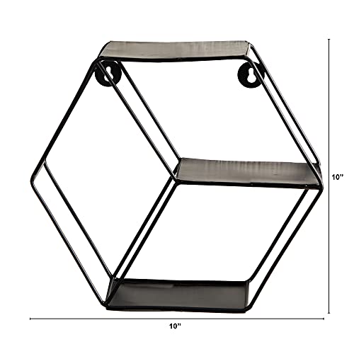 Nearly Natural 10in. Black Matte Hexagon Wall Shelf