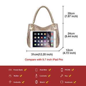 Women's Handbags Purses Leather Handbag Ladies Top-handle Tote Crossbody Shoulder Bag (golden) One Size