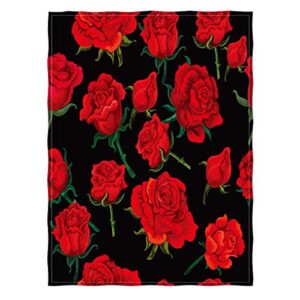 Yunine Flowers Blanket, 60 x 80 Inches Throw Blanket red Rose Pattern Soft Warm Blanket for Bed Couch Sofa Lightweight Travelling Camping Comfort Home Decoration for All Season