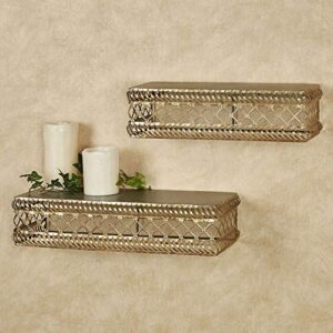touch of class corynne wall shelves set of 2 – metal – tarnished gold finish – openwork framed shelving for bedroom, living room, dining room, bathroom, hallway, office, foyer