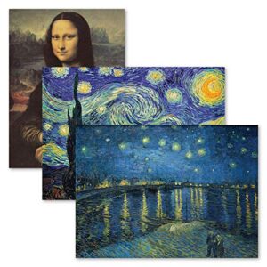 palace learning 3 pack – mona lisa poster by leonardo da vinci + starry night & over the rhone by vincent van gogh – fine art prints (laminated, 18″ x 24″)