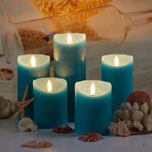 glowiu Teal Candle Pillar Realistic Wick Battery Operated Candles Set of 3 Single Slim Sphere Turquoise Candles Electric Home Decor with 10-Key Remote Multi-Function (3, H 4"6"8" x D3")