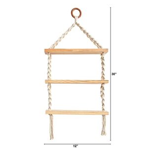 2.5ft. x 1ft. Three Tier Handmade Boho Macrame Wall Hanging with Wooden Shelf