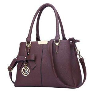 kkxiu 3 zippered compartments purses and handbags for women top handle satchel shoulder ladies bags (a-wine)