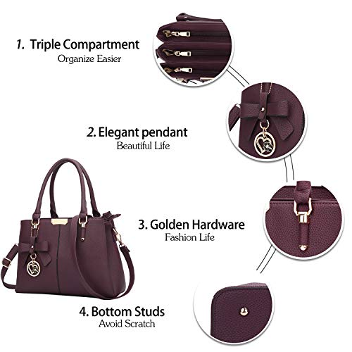 KKXIU 3 Zippered Compartments Purses and Handbags for Women Top Handle Satchel Shoulder Ladies Bags (A-Wine)