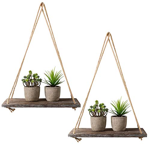 undrand 2 Pack Rustic Wood Floating Shelves for Wall, Boho Wall Decor Plant Shelf Bathroom Shelves Farmhouse Decor Wall Shelf Bedroom Wall Decor